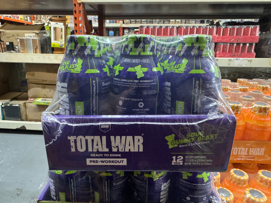 Total war sour gummy blast 12 pack of 12 fluid ounces pre-workout